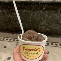Single scoop of vegan chocolate in a cup  at Leopold's Ice Cream in Savannah