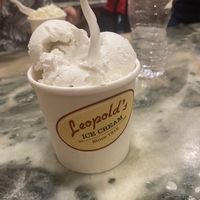 Vegan vanilla with vegan strawberry underneath.   at Leopold's Ice Cream in Savannah