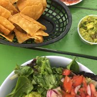 fresh guac and salsa with local homemade chips!! at Mesa Verde in Greenfield