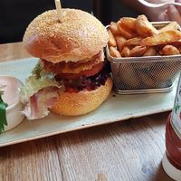 Burger with fries at Burgerei in Dresden