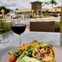 Impossible Burrito with vegan cheese cream at Harvest Seasonal Grill & Wine Bar in Delray Beach