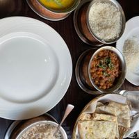 Peeli Dal (top), Cholé (middle), and Garlic naan (bottom)  at Madha in Glasgow