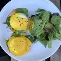 vegetarian option - eggs benedict from local bio farmers  at Satsang in Prague