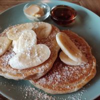 Vegan pancakes with banana at Satsang in Prague