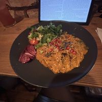 "Tofu scramble" with extra shrooms and peppers  at Satsang in Prague