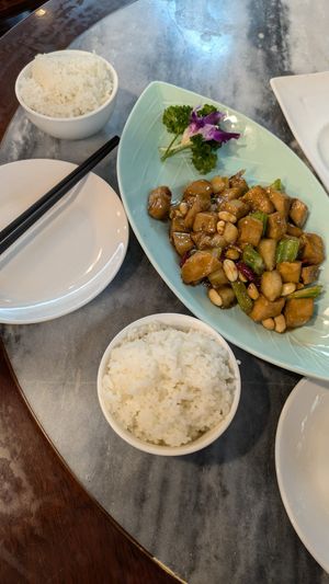 Kung pao mock meat & rice at GōngDé Lín - Godly - Nanjing Rd in Shanghai