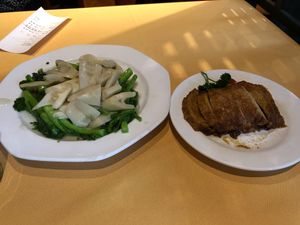 Vegetables and mock duck at GōngDé Lín - Godly - Nanjing Rd in Shanghai