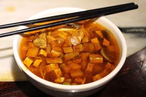 Our spicy noodles at GōngDé Lín - Godly - Nanjing Rd in Shanghai