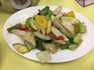 Sauteed firm tofu and vegetables at Po Lin Monastery 寶蓮禪寺齋堂 in Outlying Islands