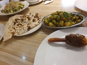 :) veg grill, potatoes, naam, a lot of salads at Govinda's Restaurant in Mumbai