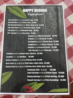 menu (page 1)  at Happy Buddha in Kuta