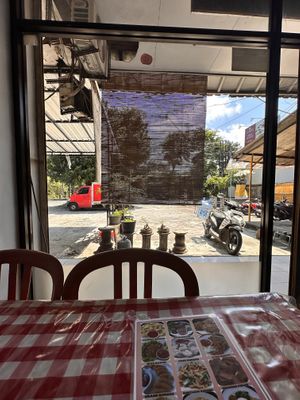 Looking outside from inside the restaurant   at Happy Buddha in Kuta