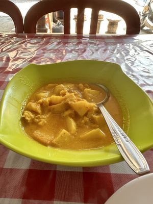 Curry with potato and mock chicken  at Happy Buddha in Kuta