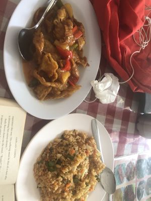 Fried rice and sweet and sour chicken  at Happy Buddha in Kuta