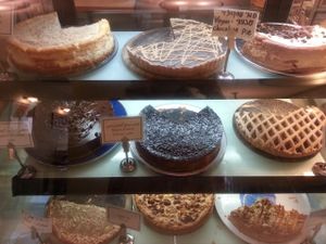 Option of SOOO many vegan cakes!! Delicious at Village Green - Jaffa in Jerusalem