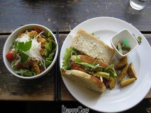Cafe Proverbs

Mains:
-- Fried tofu bowl(mock chicken)
-- Tempeh sandwich
 at Cafe Proverbs 15:17 in Kyoto