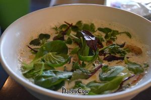 Soymilk ramen noodles with vegetables at Cafe Proverbs 15:17 in Kyoto