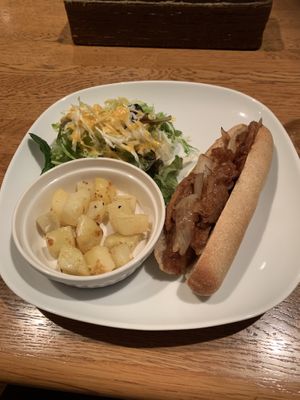 Barbecue soy hot dog and potatoes   at Green Earth in Osaka