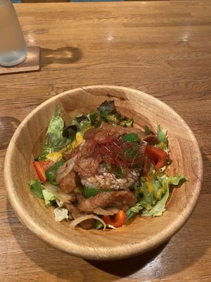 bbq bowl (soymeat, salad, rice)  at Green Earth in Osaka