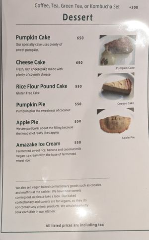 Menu at Green Earth in Osaka