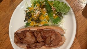 Bbq soy meat with salad  at Green Earth in Osaka