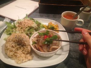 Lunch set with brown rice at Green Earth in Osaka