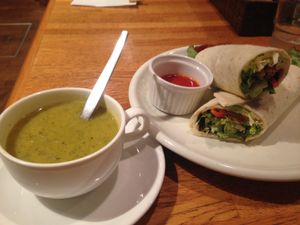 Soy meat wrap and onion soup at Green Earth in Osaka