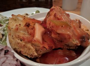 Tofu cutlet. Works great with the ragu at Green Earth in Osaka