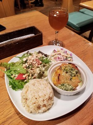 Lunch of the day with kombucha...so yummy and filling! at Green Earth in Osaka