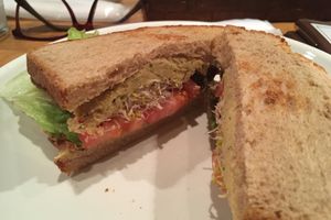 Sandwich with hummus and veggies at Green Earth in Osaka