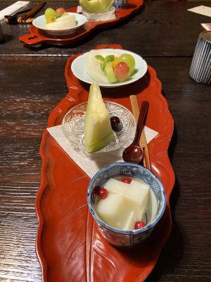 Fruits and dessert tofu  at Fucha Bon in Tokyo