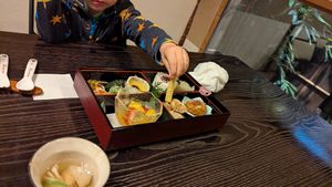Children's meal, they also brought tempura and fries. at Fucha Bon in Tokyo