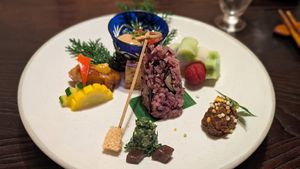 Decorative veggie presentation at Fucha Bon in Tokyo