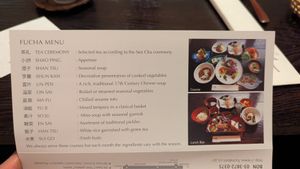 Menu of the 10-course offer at Fucha Bon in Tokyo