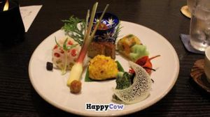 Shun Kan: Decorative presentation of cooked vegetables at Fucha Bon in Tokyo