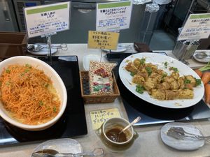 Two dishes at the buffet   at Crayon House in Tokyo