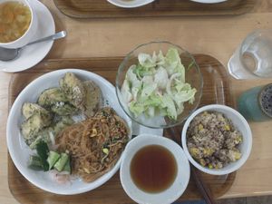 This is about 80% of the vegan options, there were a couple of things I didn't try. Very simple food, subtle flavors, but nice and filling! at Crayon House in Tokyo