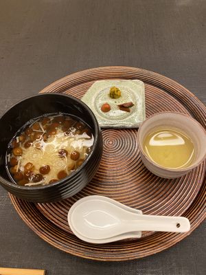 Mushroom soup and green tea  at Daigo in Tokyo