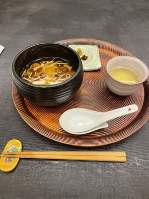 Miso soup with rice and tea  at Daigo in Tokyo