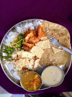 Set meal with rice and the best chapati at Annalakshmi Temple of Fine Arts in Penang