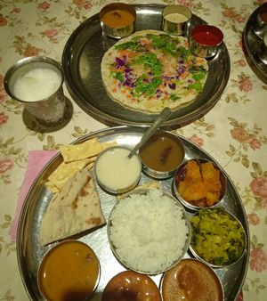 Thali Set , Vege Uttapam & Salt Lassi at Annalakshmi Temple of Fine Arts in Penang