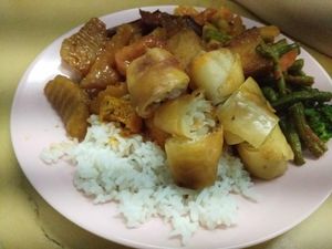 Rice / springrolls / beans at Ee Beng Vegetarian Food 毅明素食 in Penang