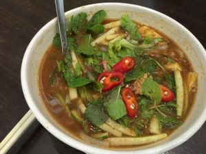 Asam laksa at Luk Yea Yan Vegetarian Restaurant 鹿野苑素食馆 in Penang