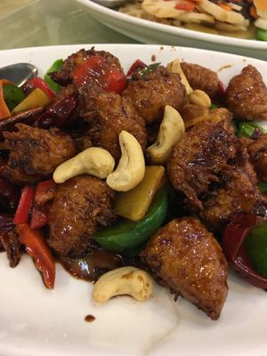 Dry chillies with chicken (kung pao). Vegan. at NEU Vegetarian Restaurant in Petaling Jaya