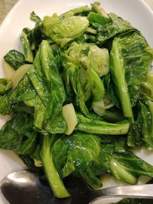 Stir fried baby kai lan with garlic and ginger. Simple and tasty. at NEU Vegetarian Restaurant in Petaling Jaya