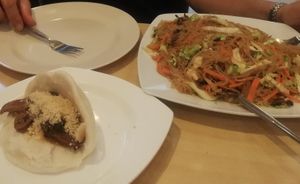 Cuapao and pancit at Daily Veggie N' Cafe in Quezon City