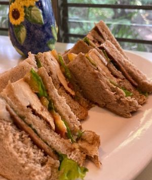 Clubhouse Sandwich with vegan ham, tofu, greens and vegan mayo  at Greens in Quezon City