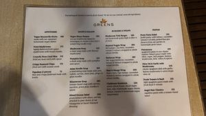 Menu  at Greens in Quezon City