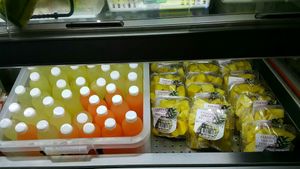 Carrot juice (with calamansi and sugar) and pure calamansi (with sugar) at Healthy Bites in Pasay City