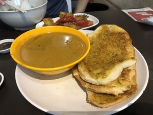 Roti John - amazing crispy bread and curry that’s not spicy! at Divine Realm 天运素食园 in Northeast Singapore